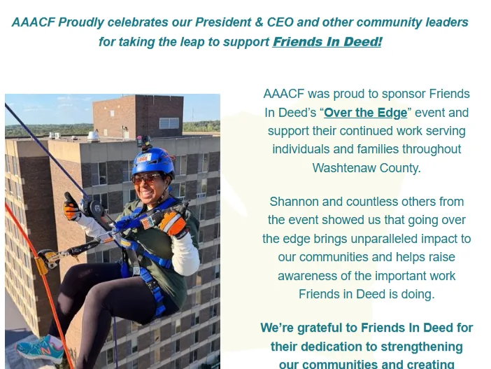AAACF’s Shannon Polk Goes Over the Edge for Friends In Deed